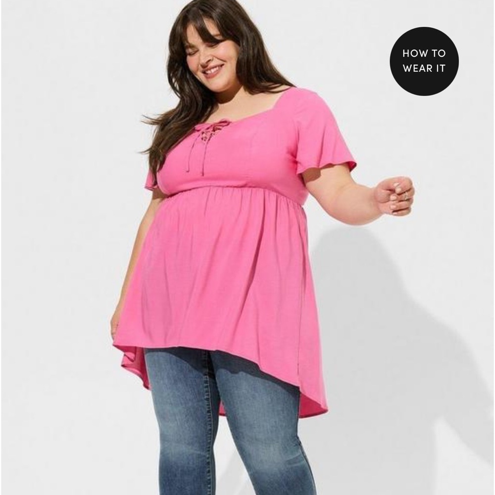 Torrid Babydoll Challis Lace Up Hi Low Top